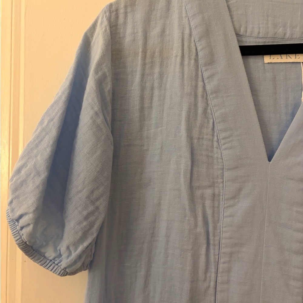 Light Blue V-Neck Cotton Maxi Dress - Picture 4 of 5